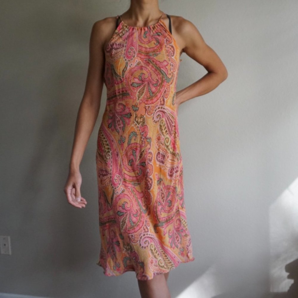 Silk Coral Paisley Ann Taylor Midi Dress